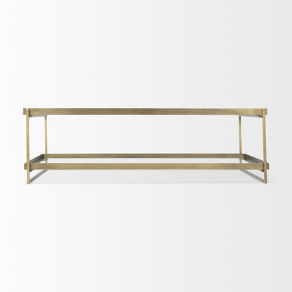 Trey 56.0L x 32.0W x 17.0H Gold Metal W/Glass Coffee table
