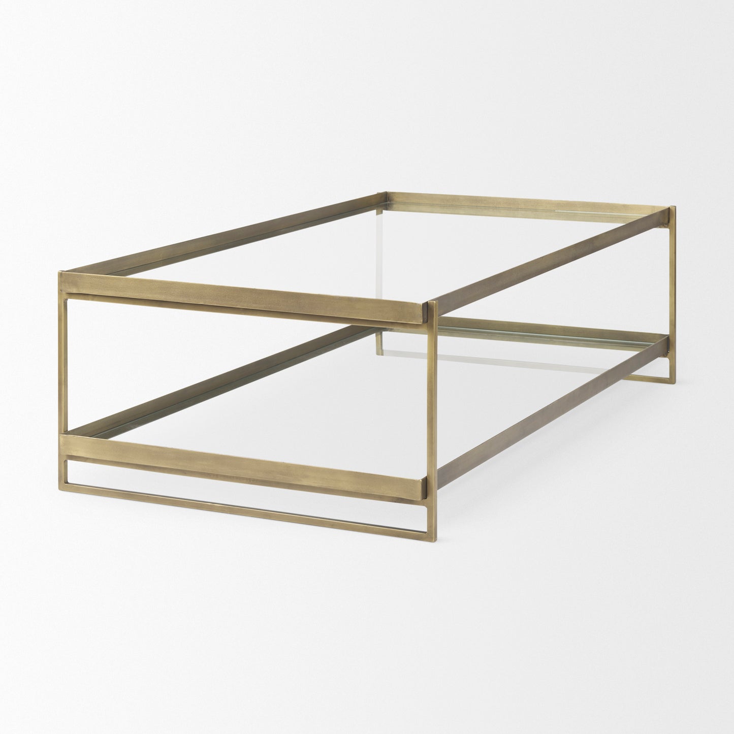Trey 56.0L x 32.0W x 17.0H Gold Metal W/Glass Coffee table