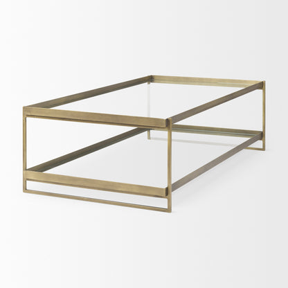 Trey 56.0L x 32.0W x 17.0H Gold Metal W/Glass Coffee table
