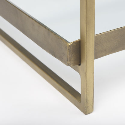 Trey 56.0L x 32.0W x 17.0H Gold Metal W/Glass Coffee table