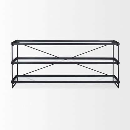 Trey 72.0"L x 16.0"W x 30.0"H Black Metal W/Glass Console Table