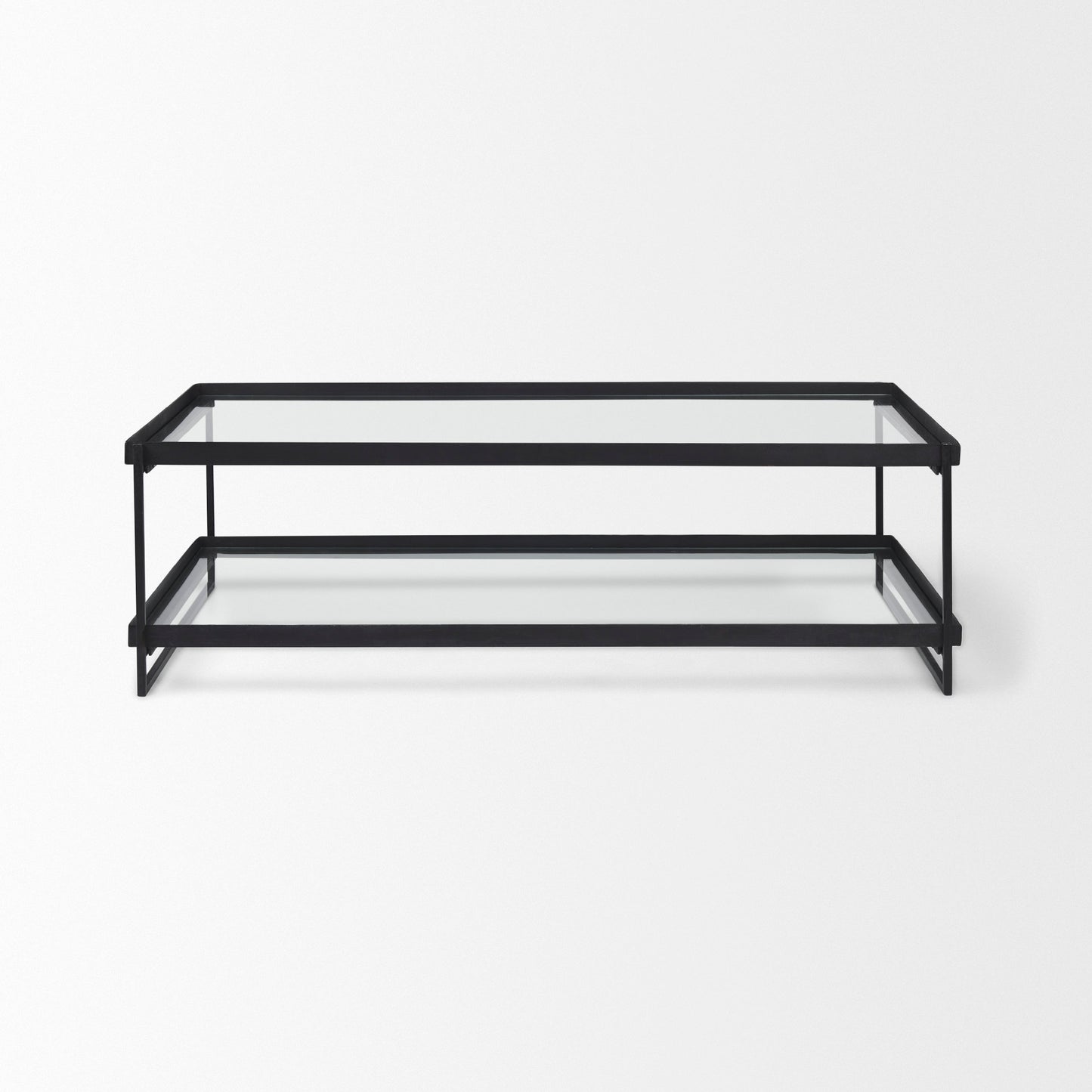 Trey 56"L x 32"W x 17"H Black Metal W/Glass Coffee Table