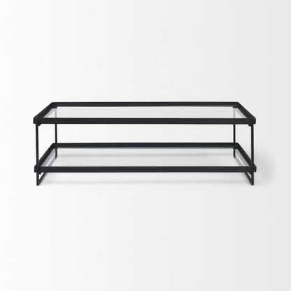 Trey 56"L x 32"W x 17"H Black Metal W/Glass Coffee Table