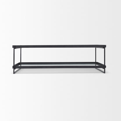 Trey 56"L x 32"W x 17"H Black Metal W/Glass Coffee Table