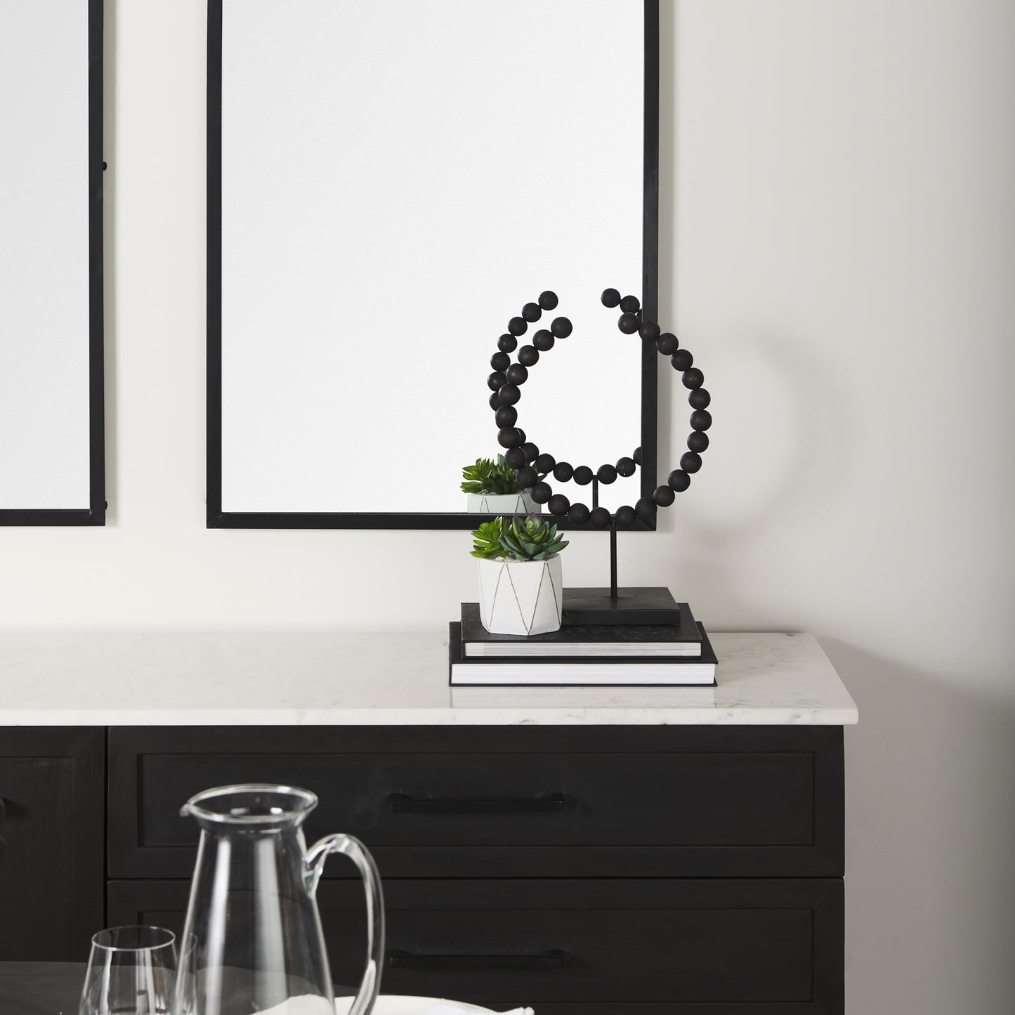 Tulane I (Small) 9L x 5W Black Beaded Broken Sphere Decorative Object