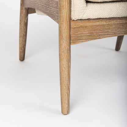 Westan Cream Boucle Fabric W/Light Brown Wood Accent Chair