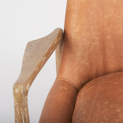 Westan Cognac Faux Leather W/Medium Brown Wood Accent Chair