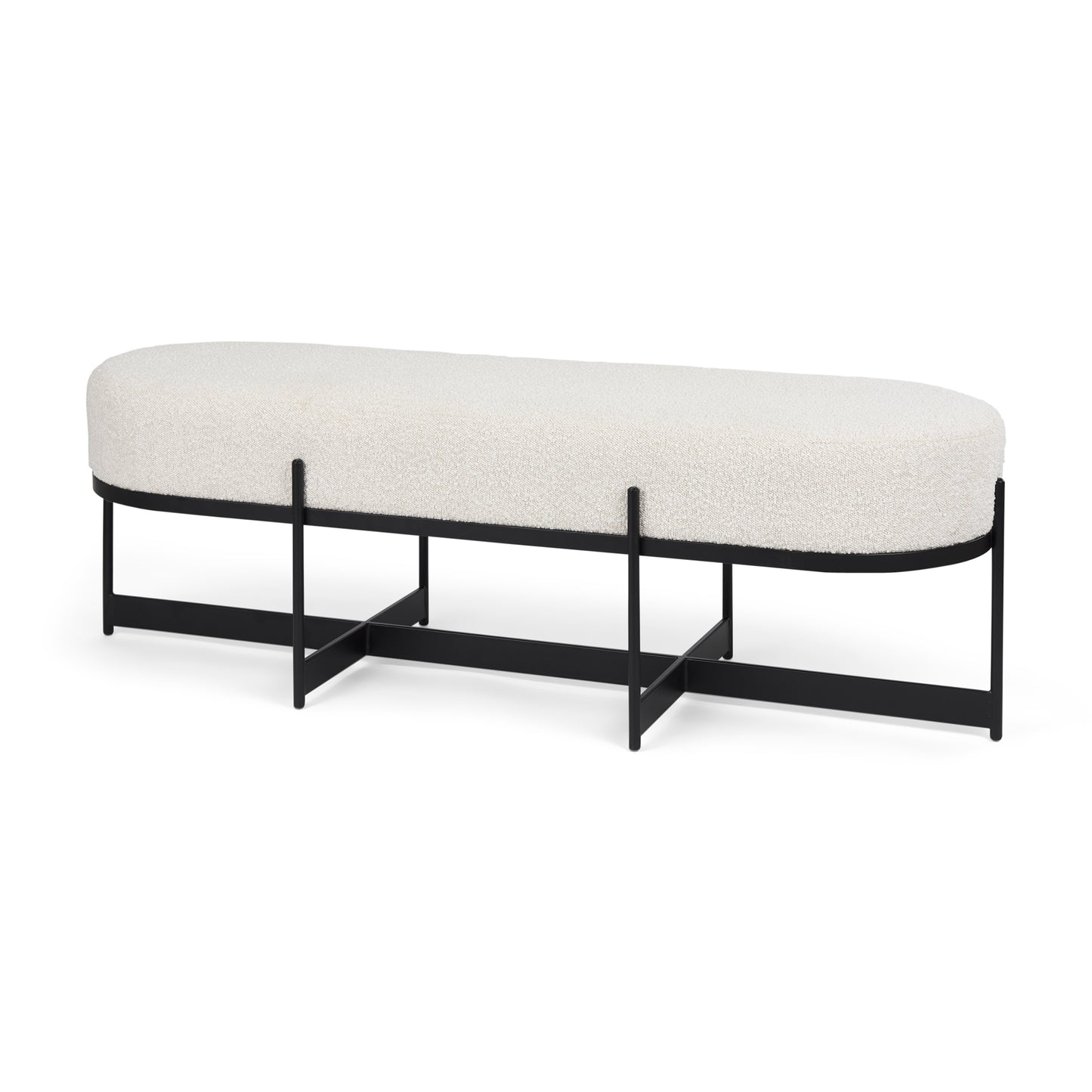 Amelia 55.0L x 18.0W x 18.0H Cream Boucle W/Black Metal Upholstered Bench