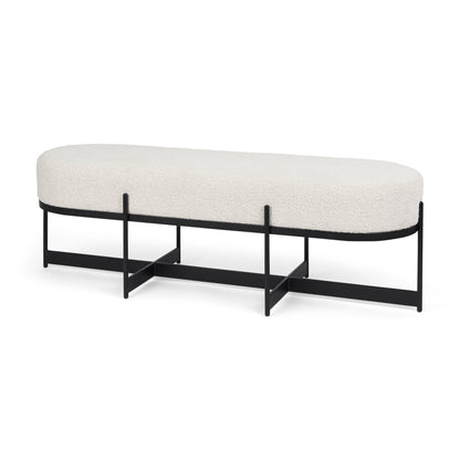 Amelia 55.0L x 18.0W x 18.0H Cream Boucle W/Black Metal Upholstered Bench