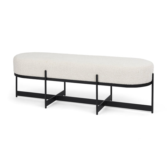 Amelia 55.0L x 18.0W x 18.0H Cream Boucle W/Black Metal Upholstered Bench