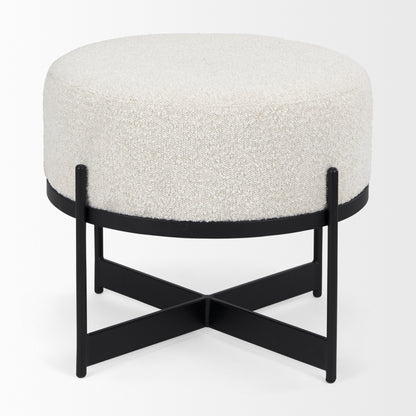 Amelia Cream Boucle W/Black Metal Upholstered Pouf