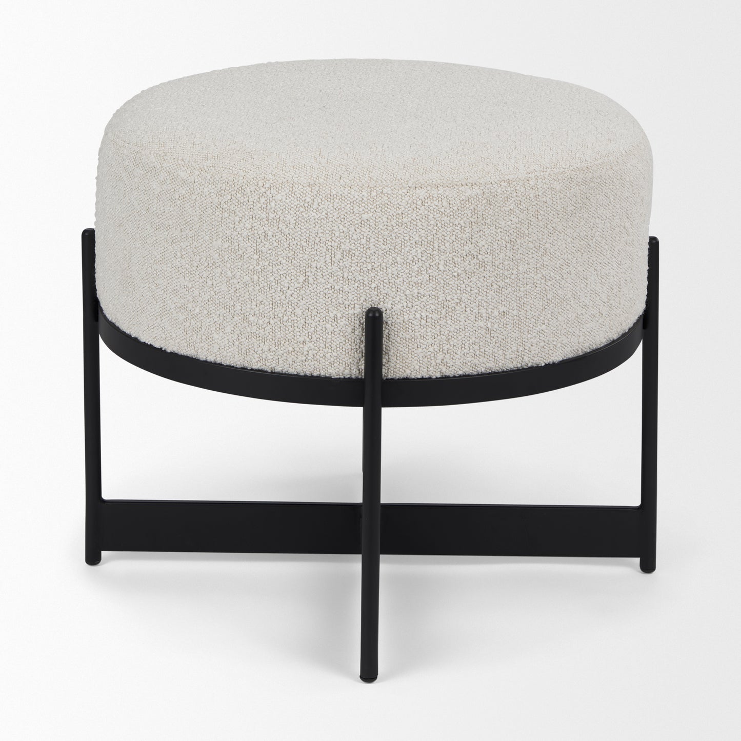 Amelia Cream Boucle W/Black Metal Upholstered Pouf