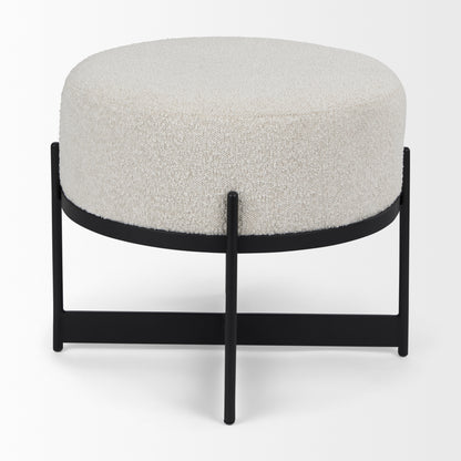 Amelia Cream Boucle W/Black Metal Upholstered Pouf