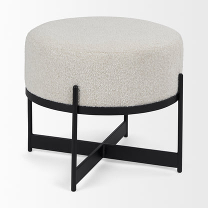 Amelia Cream Boucle W/Black Metal Upholstered Pouf