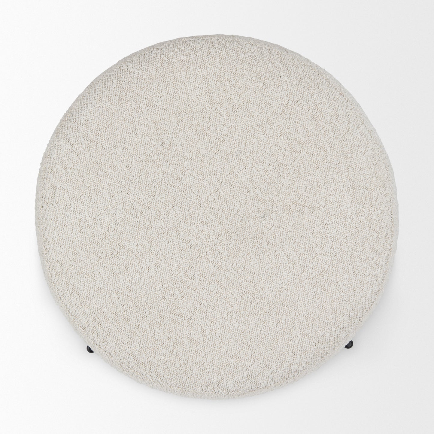Amelia Cream Boucle W/Black Metal Upholstered Pouf