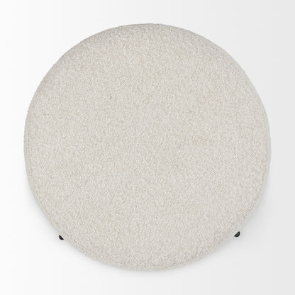 Amelia Cream Boucle W/Black Metal Upholstered Pouf
