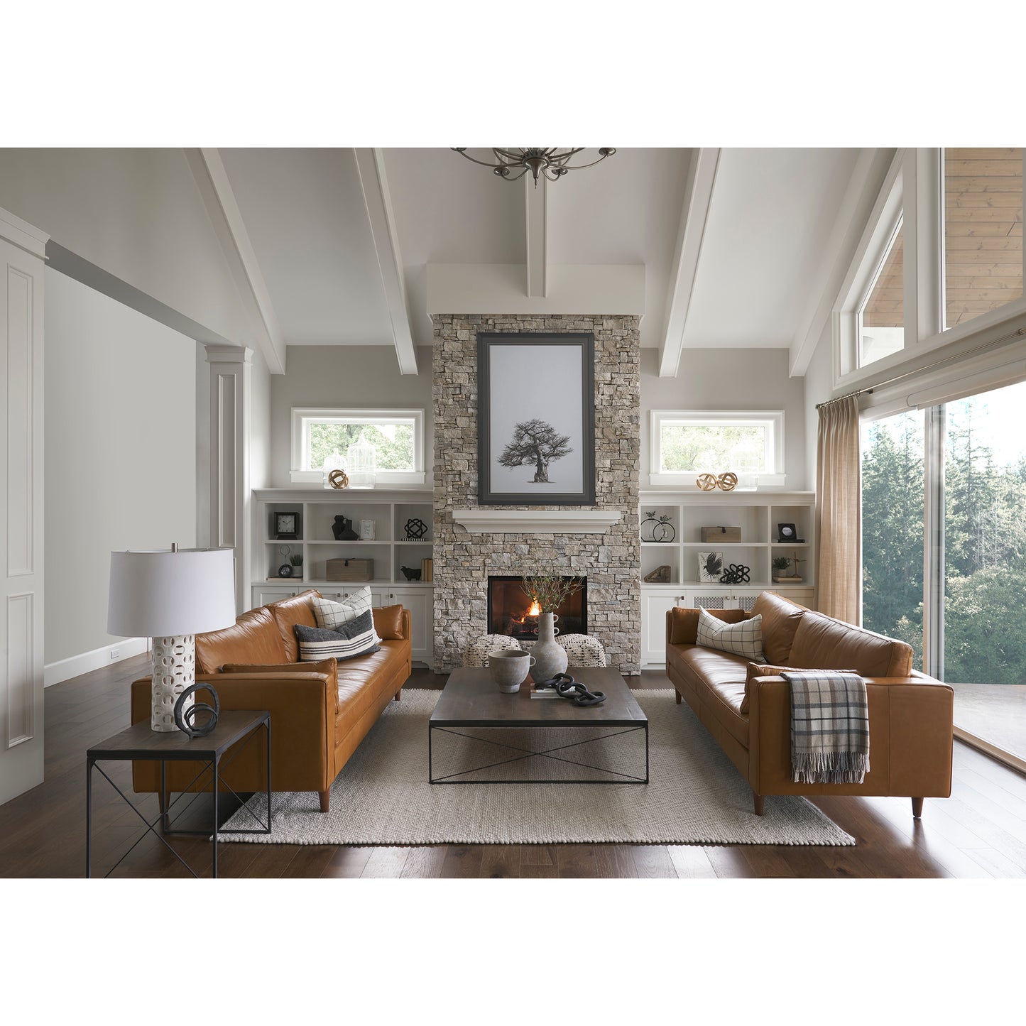 Trestman II 24" x 22.5" Square Top Medium Brown Wood and Iron Cross Braced End/Side Table