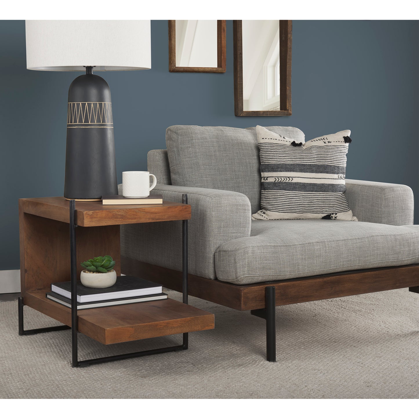 Colburne I Gray Fabric W/ Wood and Iron Frame Accent Chair