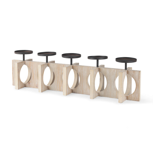Cambie 29.0L x 6.0W x 9.0H Natural Wood W/Black Metal Candle Holders