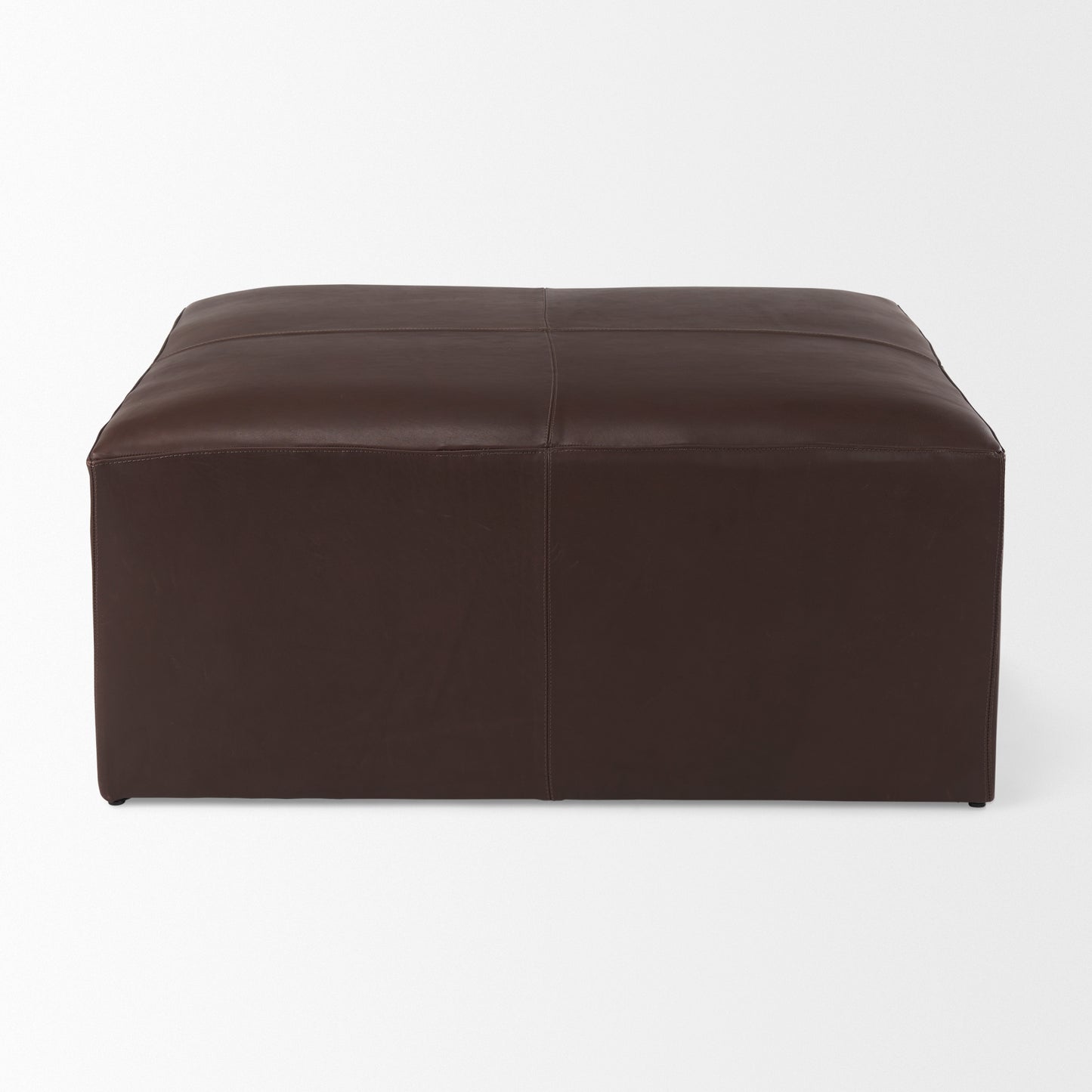 Minara 36L x 36W x 16H Square Dark Brown Leather Wrapped Ottoman