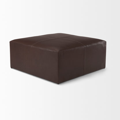 Minara 36L x 36W x 16H Square Dark Brown Leather Wrapped Ottoman