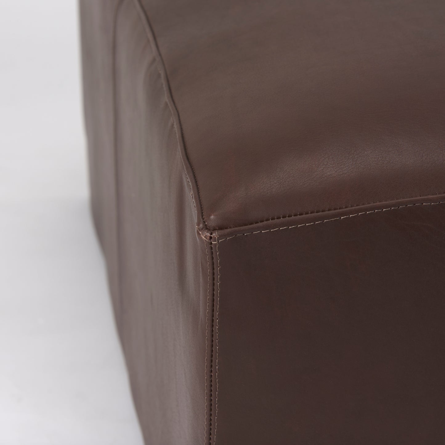 Minara 36L x 36W x 16H Square Dark Brown Leather Wrapped Ottoman