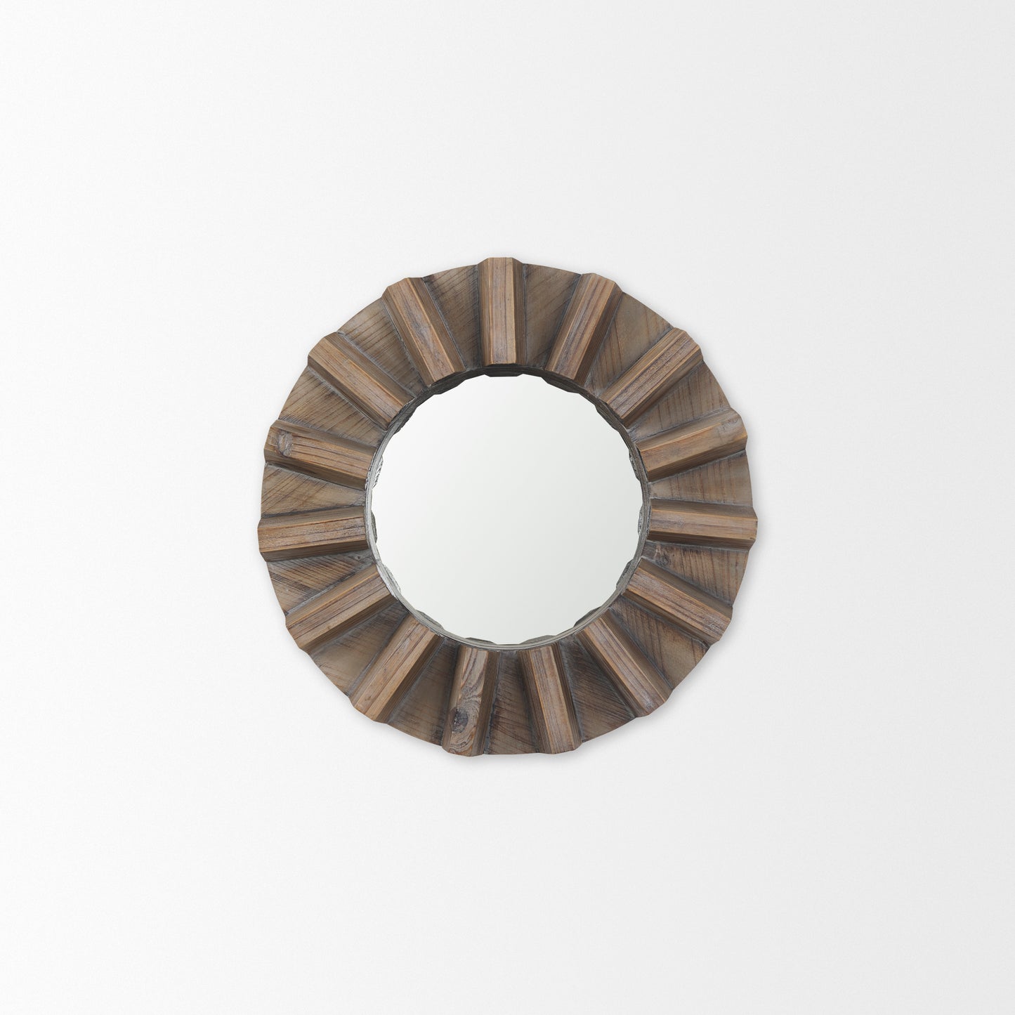 Sprocket 17" Round Brown Wood Frame Mirror