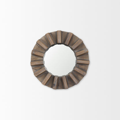 Sprocket 17" Round Brown Wood Frame Mirror