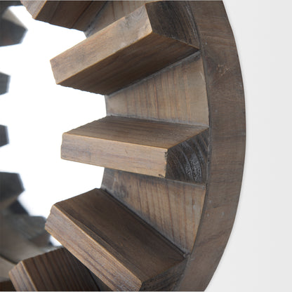 Sprocket 17" Round Brown Wood Frame Mirror