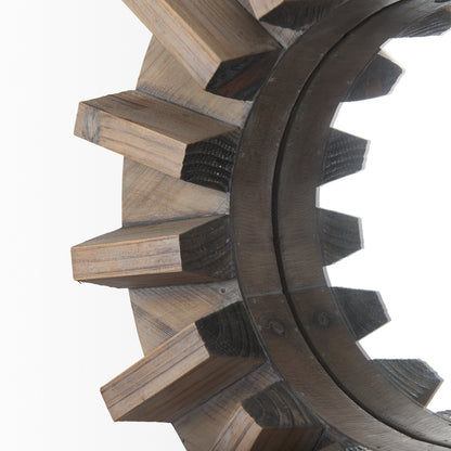 Sprocket 17" Round Brown Wood Frame Mirror