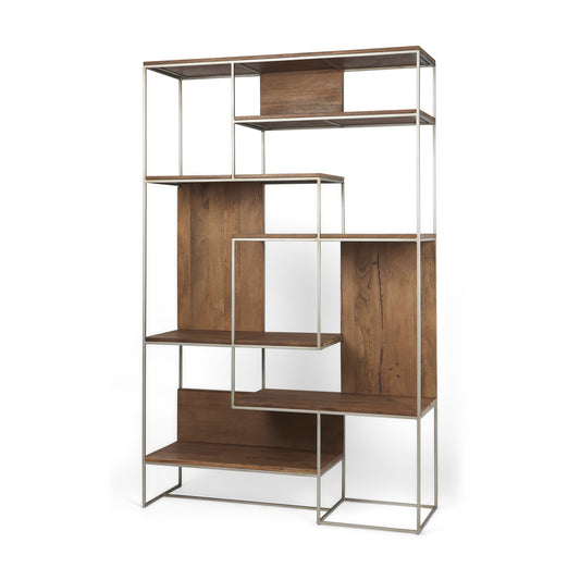 Morris III 47.25 X 15 X 75.5 Brown Wood and Silver Metal Frame 6 Shelf Shelving Unit