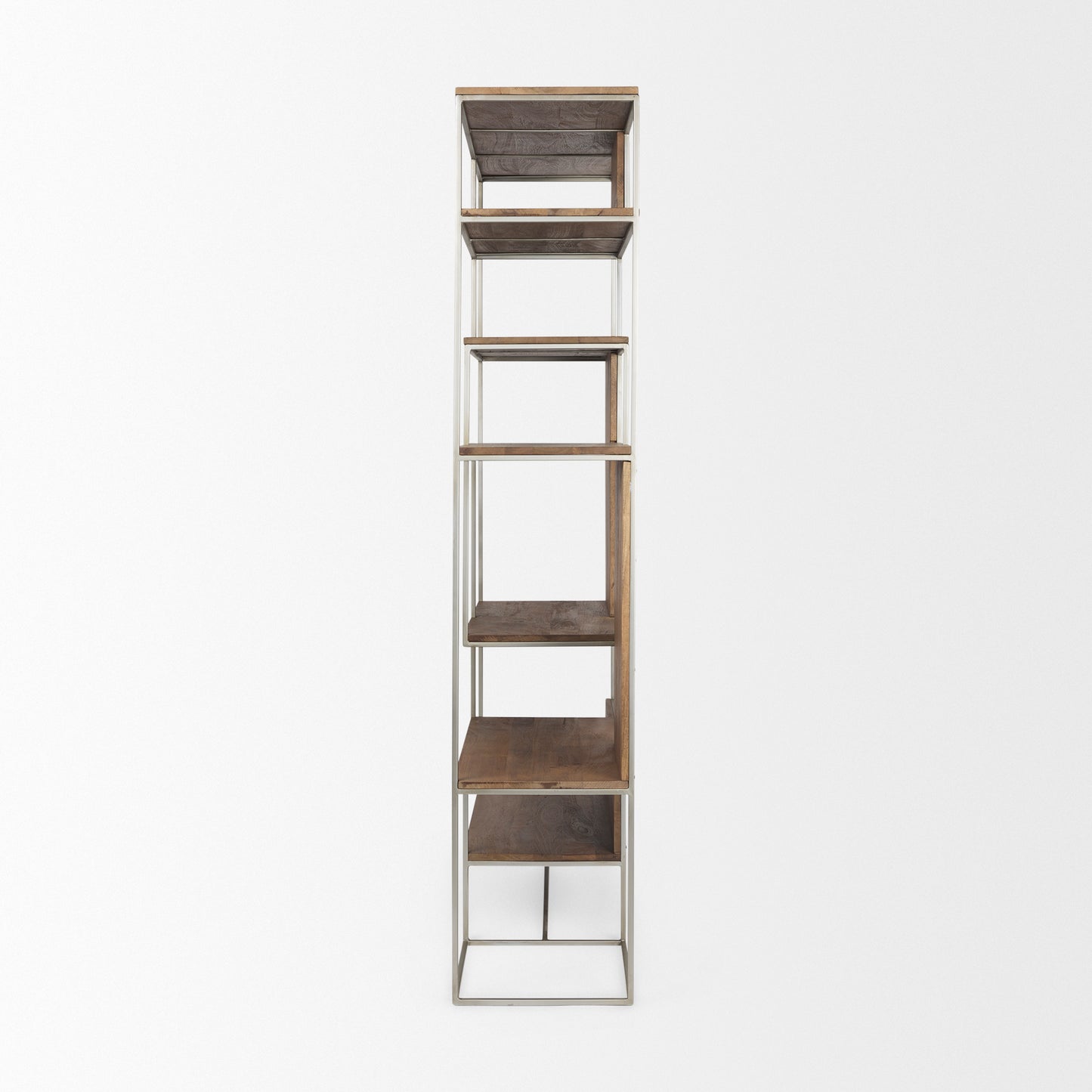 Morris III 47.25 X 15 X 75.5 Brown Wood and Silver Metal Frame 6 Shelf Shelving Unit