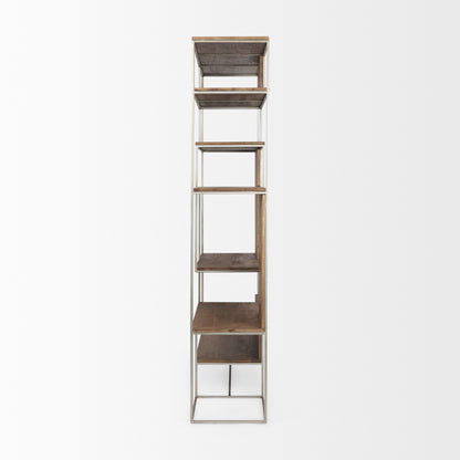 Morris III 47.25 X 15 X 75.5 Brown Wood and Silver Metal Frame 6 Shelf Shelving Unit