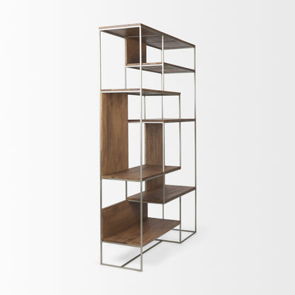 Morris III 47.25 X 15 X 75.5 Brown Wood and Silver Metal Frame 6 Shelf Shelving Unit