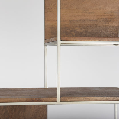 Morris III 47.25 X 15 X 75.5 Brown Wood and Silver Metal Frame 6 Shelf Shelving Unit