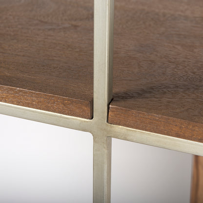 Morris III 47.25 X 15 X 75.5 Brown Wood and Silver Metal Frame 6 Shelf Shelving Unit