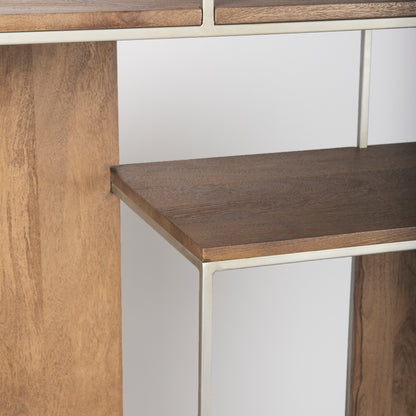 Morris III 47.25 X 15 X 75.5 Brown Wood and Silver Metal Frame 6 Shelf Shelving Unit