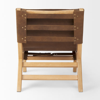 Elodie 24.4L x 33.9W x 30.7H Brown Leather W/Natural Beech Wood Frame Accent Chair