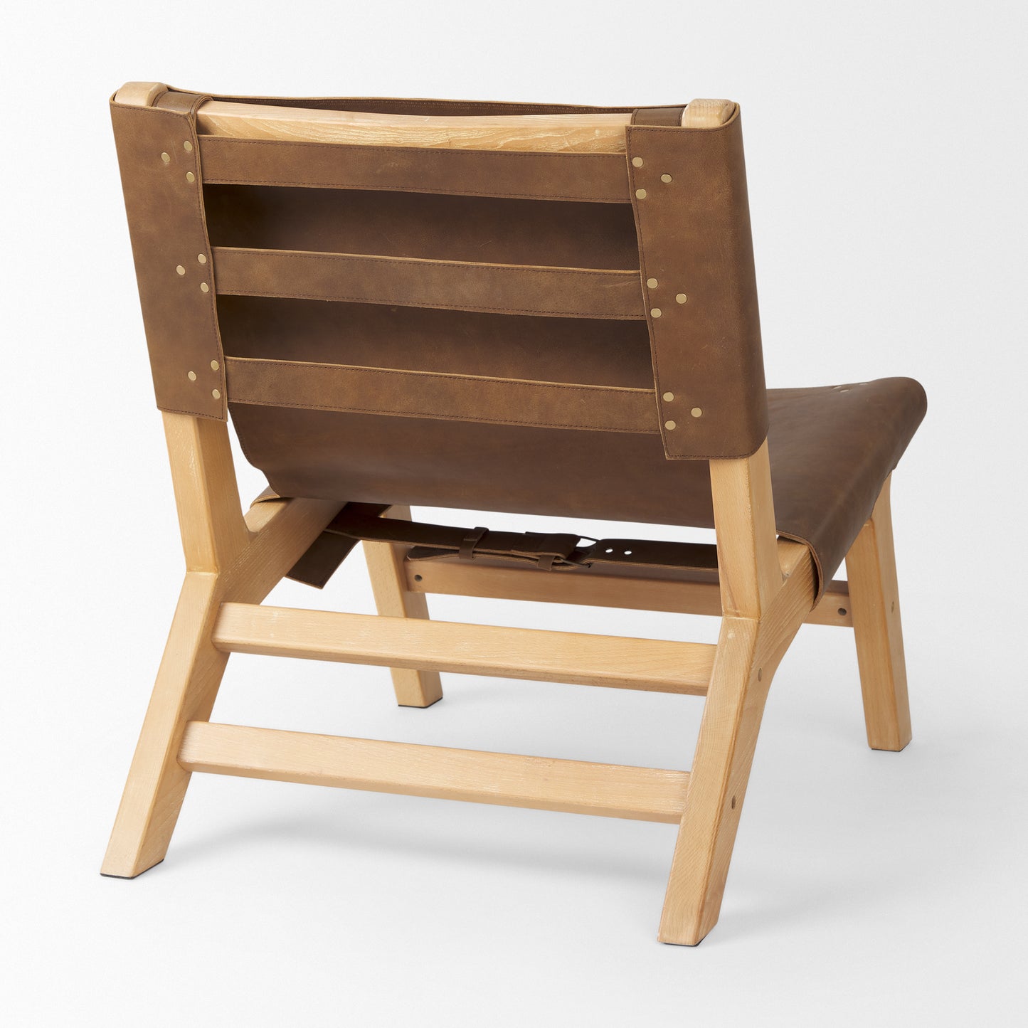 Elodie 24.4L x 33.9W x 30.7H Brown Leather W/Natural Beech Wood Frame Accent Chair