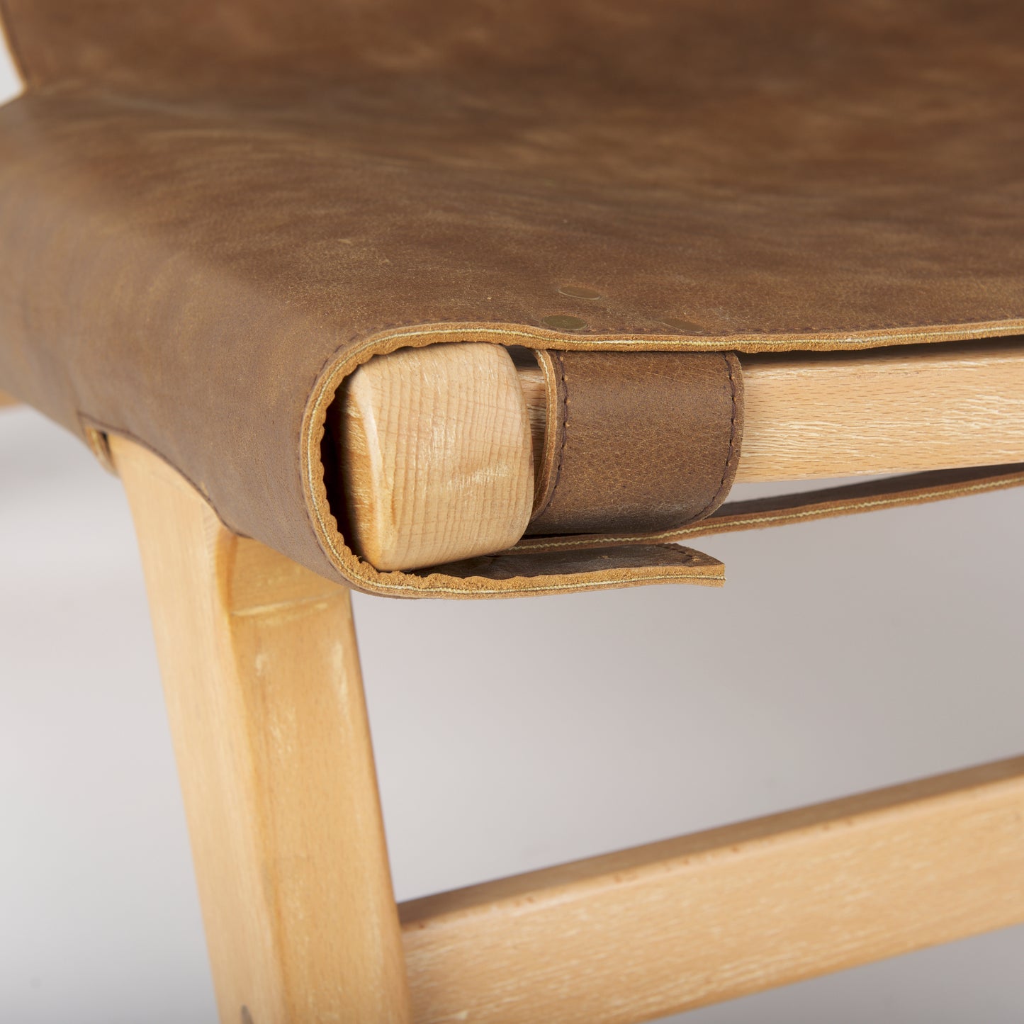 Elodie 24.4L x 33.9W x 30.7H Brown Leather W/Natural Beech Wood Frame Accent Chair