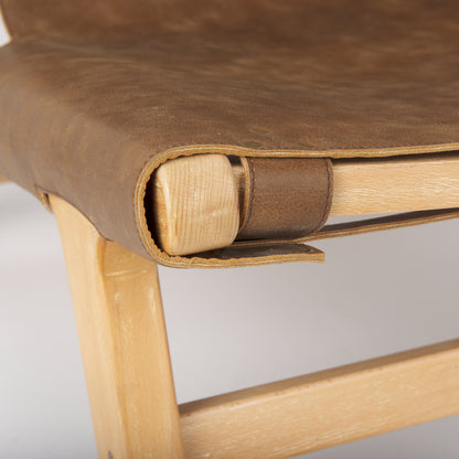 Elodie 24.4L x 33.9W x 30.7H Brown Leather W/Natural Beech Wood Frame Accent Chair