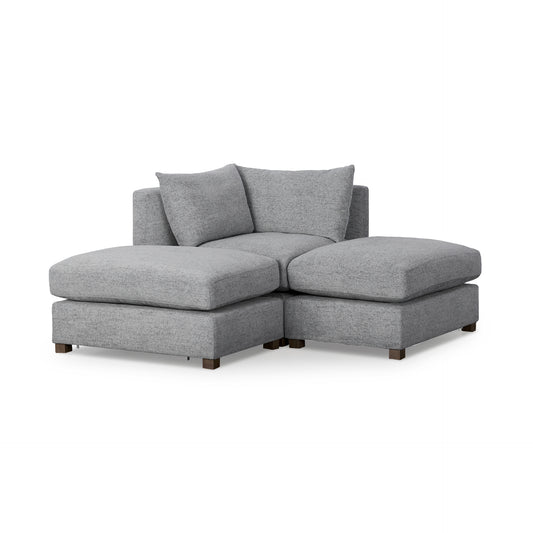 Valence 3 Piece (W/ 2 x Ottoman) Castlerock Gray Modular Sofa Set