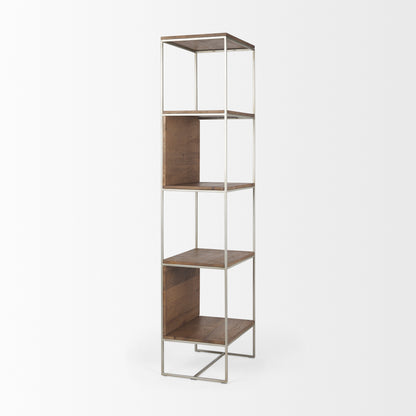 Morris II 19.75 x 15 x 72.5 Brown Wood and Silver Metal Frame 4 Shelf Shelving Unit
