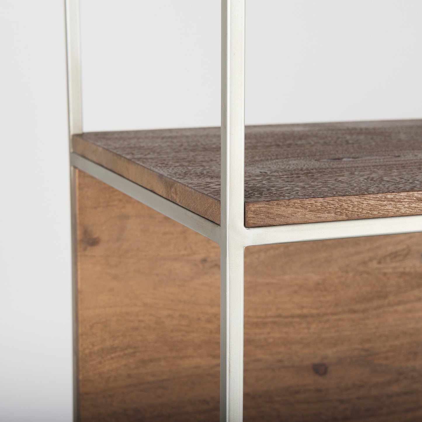 Morris II 19.75 x 15 x 72.5 Brown Wood and Silver Metal Frame 4 Shelf Shelving Unit