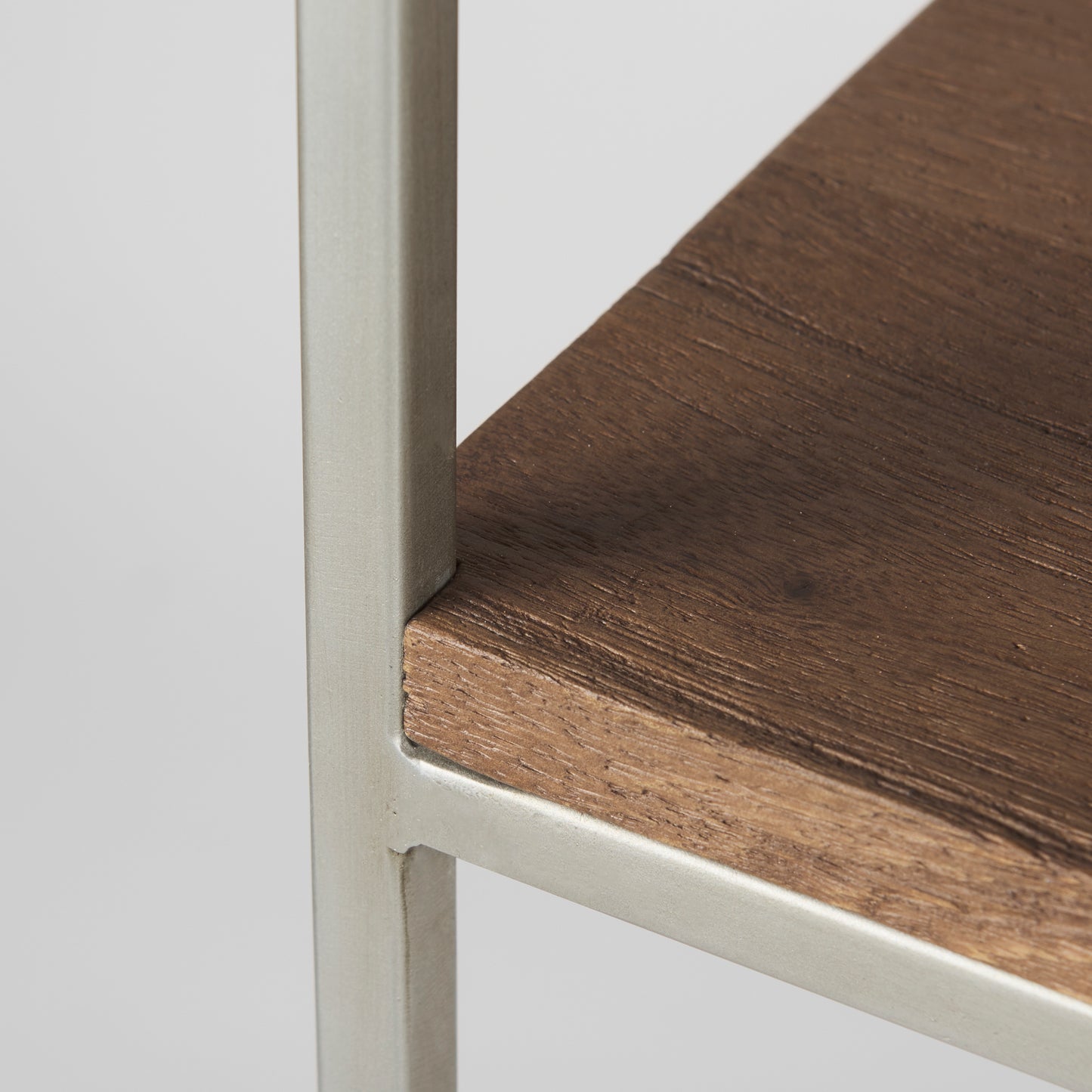 Morris II 19.75 x 15 x 72.5 Brown Wood and Silver Metal Frame 4 Shelf Shelving Unit