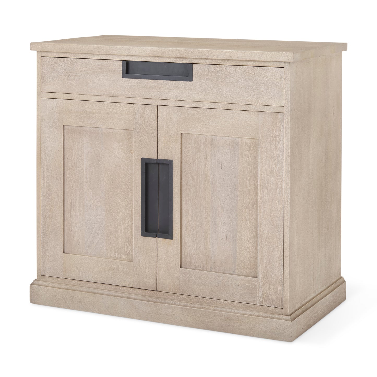 Braxton 33.5L x 18.5W x 31.5H Beige Wood W/Black Accents 2 Door Accent Cabinet