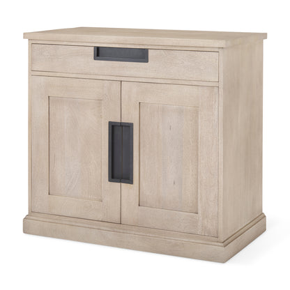 Braxton 33.5L x 18.5W x 31.5H Beige Wood W/Black Accents 2 Door Accent Cabinet