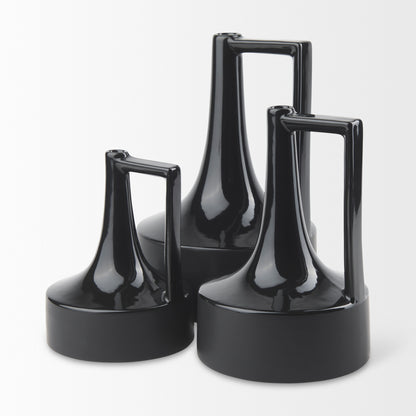 Burton 8.3H Small Glossy and Matte Black Ceramic Jug Vase