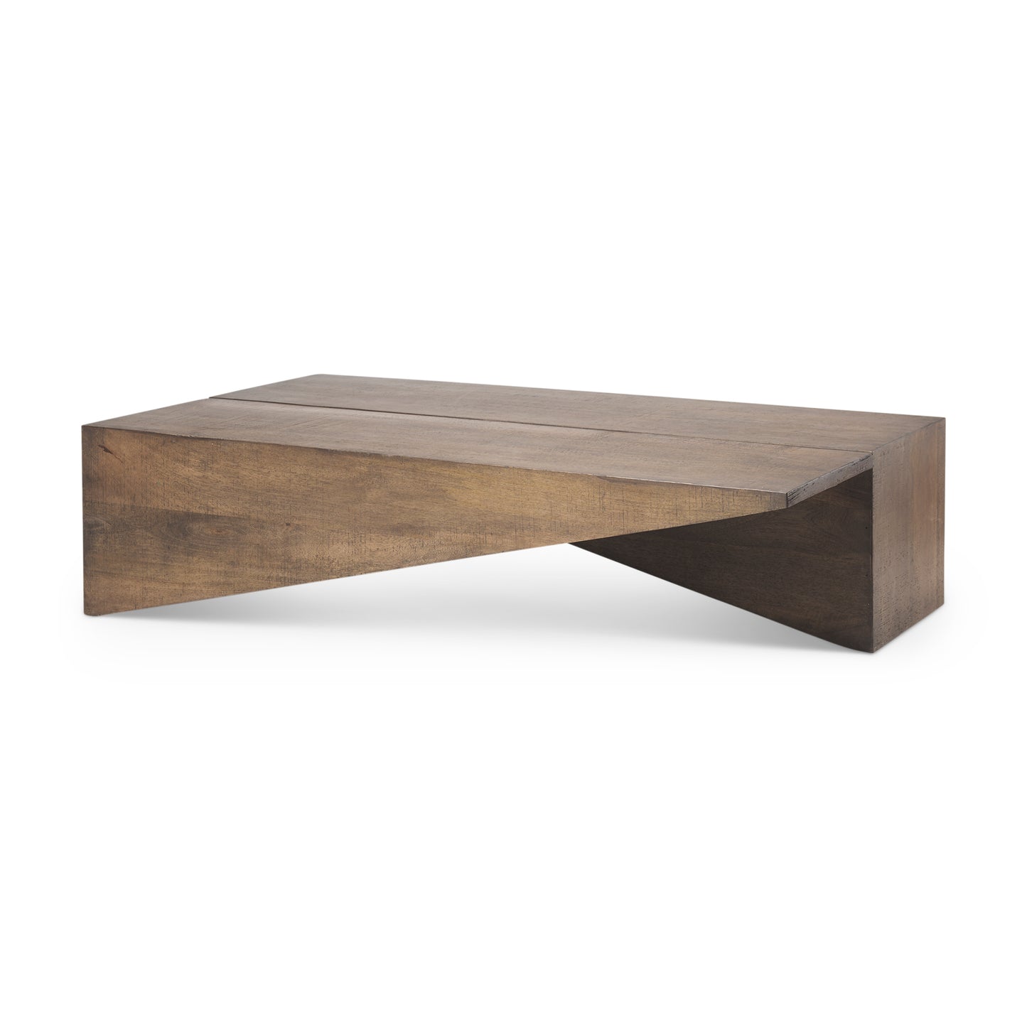 West 55L x 32W x 14H Medium Brown Wooden Angled Coffee Table
