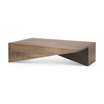 West 55L x 32W x 14H Medium Brown Wooden Angled Coffee Table